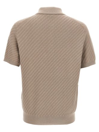 Brioni Textured Silk-Blend Knit Polo - Beige