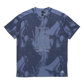 adidas Wj Top Series Sports Loose Printing Round Neck Short Sleeve Blue GU1801