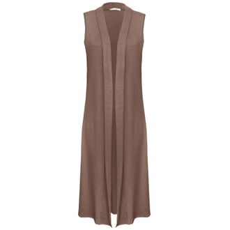 Janisramone Womens Sleeveless Open Collared Boyfriend Long Length Ladies Maxi Cardigan