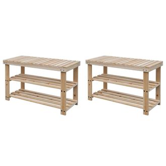 vidaXL Zapatero 2 En 1 Con Banco 2 Uds Madera Maciza Vidaxl