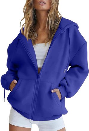 Generic Hoodies for Women UK Plain Zip Up Hoodies Lightweight Soft Oversized Hooded Sweatshirts with Pockets Long Sleeve Casual Jacket for Fall Winter Ladies 