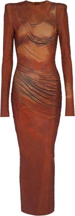 Balmain Abito lungo con strass - Marrone