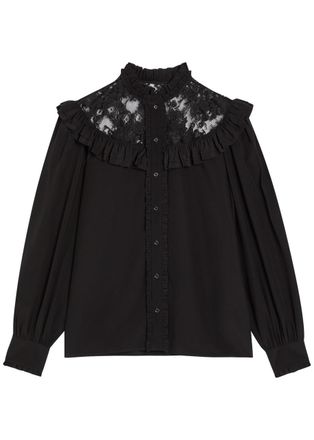 Chlo&eacute; Ruffled Lace-trim Silk Blouse - Black - 38 (UK10 / S)