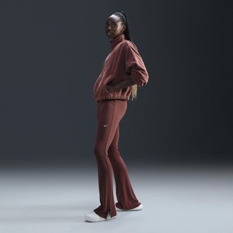 Nike Womens Nike Sportswear Chill Knit Tight Mini-Rib Flared Leggings in Brown | FQ2113-218
