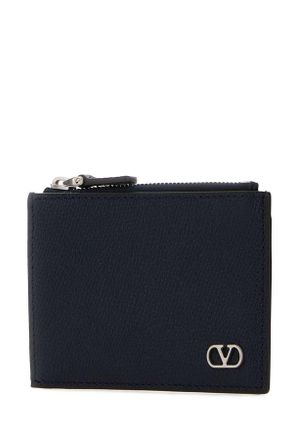 Valentino Garavani Mens Midnight Blue Leather Coin Purse Marine Calf - Bos Taurus Portafogli