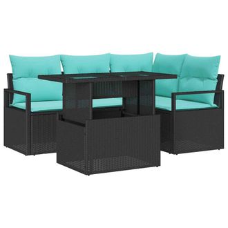 vidaXL Set Divano Da Giardino 5 Pz 4-numero Di Posti Nero E Blu Vidaxl