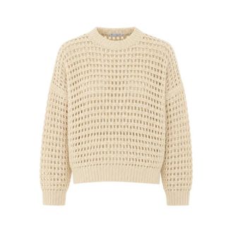 Brunello Cucinelli Truien & Vesten, Dames, Beige, S, Pailletten, Ronde hals gebreide kleding