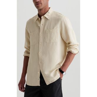 AG - Adriano Goldschmied Mason Long Sleeve Linen Blend Work Shirt in Champagne at Nordstrom, Size Xx-Large
