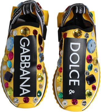 Dolce & Gabbana Womens Yellow Sorrento Crystals Low Top Sneakers Shoes