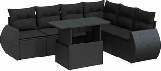 vidaXL Set De Sof&aacute;s De Jard&iacute;n 7 Pzas Con Cojines Rat&aacute;n Sint&eacute;tico Negro Vidaxl