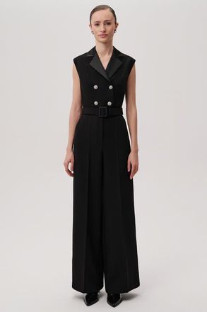Exquise Sleeveless Shirt Collar Jumpsuit in Black at Nordstrom, Size X-Large