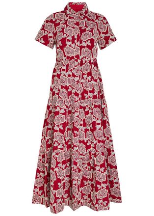 Erdem Floral-embroidered Cotton-blend Midi Shirt Dress - Red - 10 (UK10 / S)