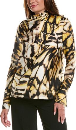 Oscar De La Renta Oscar De La Renta Long Sleeve Butterfly Silk Twill Blouse