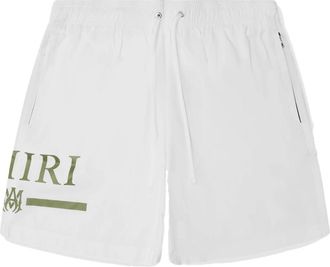 Amiri Mens Logo Printed Swim Shorts in White Cotton - Size Medium