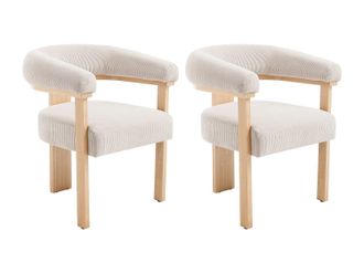 Vente-Unique Conjunto de 2 sillas con reposabrazos en pana y madera de hevea natural - Beige - LIVELIA de Pascal Morabito