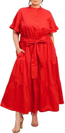 Flying Tomato Solid Ruffle Short Sleeve Tiered Cotton Dress in Orange Red at Nordstrom Rack, Size 2 X