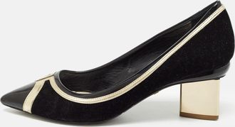 Nicholas Kirkwood Black/gold Suede And Leather Pointed Toe Pumps