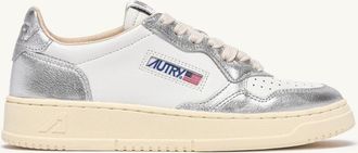 Autry SNEAKERS MEDALIST LOW BICOLOR IN PELLE BIANCA E METALLIZZATA ARGENTO