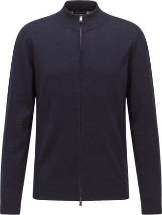 HUGO BOSS Regular Fit Cardigan - Heren - Vesten - Blauw - L - Wol - Truien & Vesten