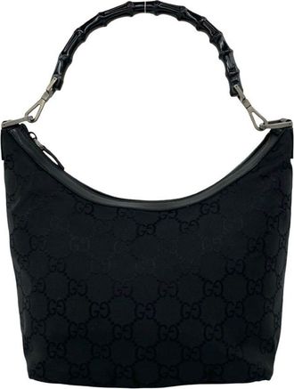 Gucci Black Nylon Leather Handbag Shoulder Bag Tote Bag (Pre-Owned)