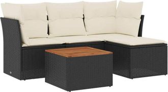 vidaXL Set De Muebles De Jard&iacute;n 5 Pzas Y Cojines Rat&aacute;n Sint&eacute;tico Negro Vidaxl