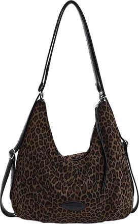 Generic Faux Suede Crescent Crossbody Bag Leopard Print Tote Bag for Women Daily (Green)