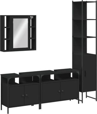 vidaXL Vidaxl - Juego De Muebles De Ba&ntilde;o 4 Piezas Madera De Ingenier&iacute;a Negro