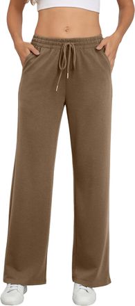 Zeagoo Womens Jogging Bottoms, Long High Waist, Loose Trousers, Wide Straight Leg with Elastic Waistband, Sports Trousers, Sweatpants for Gym, S-XXL, brown, 