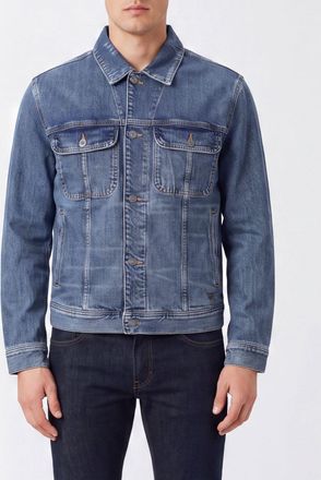 Emporio Armani Giacca di jeans corta in denim di cotone con tasche a toppa
