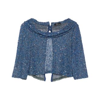 Fely Campo Blouses, female, Blue, Size: M Sequin Embellished Blouse