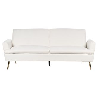 Beliani Sof&aacute; Cama De Terciopelo Blanco Crema 3 Plazas Patas De Metal Dorado Vettre