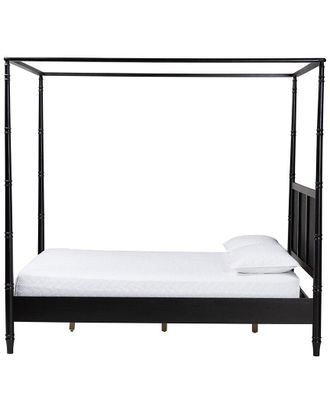 Baxton Studio Marisela Canopy Bed With Synthetic Rattan Headboard