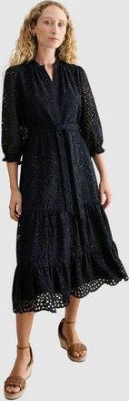 Hobbs London Cianna Tiered Broderie Midi Dress in Navy at Nordstrom, Size 10