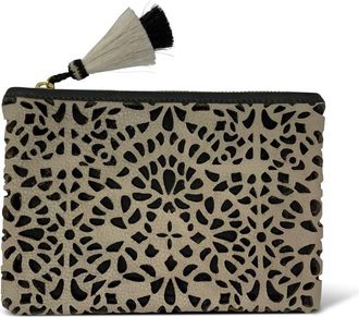 Kempton & Co. Leather Cutout Small Pouch In Chalk Olive