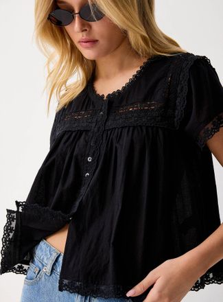 Icone Womens Lace and cotton voile blouse