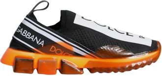 Dolce & Gabbana Logo Print Slip-On Sneakers Zwart Oranje - Heren - Sneakers - Veelkleurig - 40 1/2 EU - Schoenen