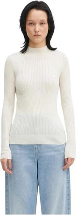 Lacoste Trui met hoge hals en ribbels van merinowol - Dames - Ronde hals truien - Beige - XS - Wol - Truien & Vesten