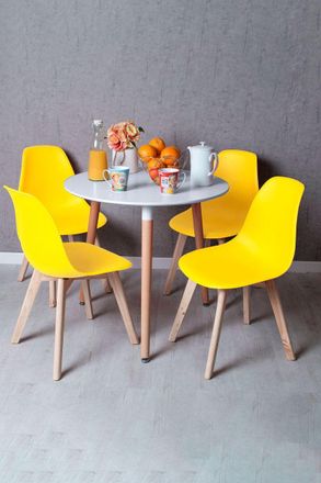 Regalos Miguel Conjuntos De Mesa Y Sillas - Conjunto Mesa Tower Redonda 80 Cm Blanca Y Pack 4 Sillas Kelen - Amarillo
