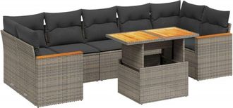 vidaXL Vidaxl - Set De Sof&aacute;s De Jard&iacute;n 8 Pzas Y Cojines Rat&aacute;n Sint&eacute;tico Gris