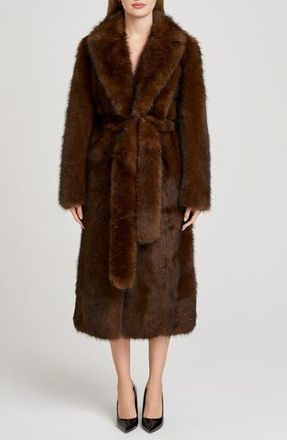 Wayf x Sara Walker Diana Faux Fur Wrap Coat in Rich Brown at Nordstrom Rack, Size Medium