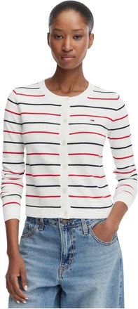 Tommy Jeans Truien & Vesten, Dames, Wit, L, Katoen, Essential Crew Neck Cardigan