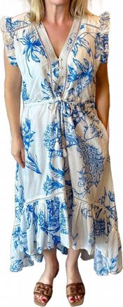 La Plage Mallory Maxi Dress In Peacock White/blue