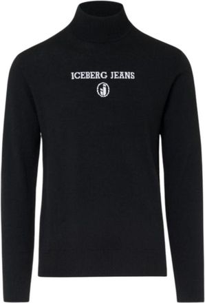 Iceberg Coltrui in effen breisel met tonaal logo - Heren - Coltruien - Zwart - S - Wol - Truien & Vesten