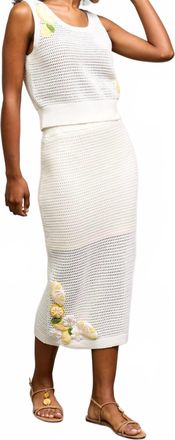 Skies Are Blue Clothing Lemon Applique Midi Crochet Skirt In White
