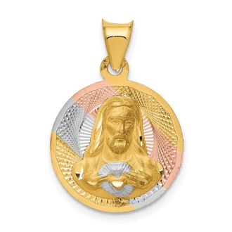 Diamond2Deal 14k Yellow Gold Diamond-cut Solid Sagrado Corazon de Jesus Round Pendant