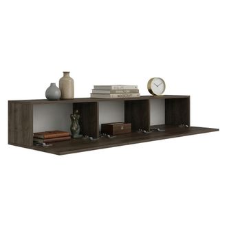 Dmora Mueble Tv Saonara, 3 Compartimentos, 3 Puertas, Apertura Abatible, 150x32x30h Cm Marr&oacute;n Nogal