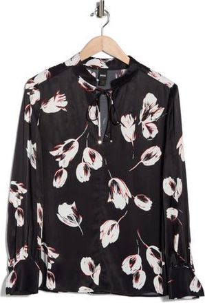 BOSS Barabi Woven Top in Black Floral at Nordstrom Rack, Size 10