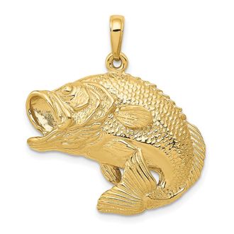 Diamond2Deal 10k Yellow Gold Bass Fish Jumping Pendant