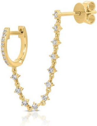 EF Collection Mini Diamond Chain & Huggie Earring in 14K Yellow Gold at Nordstrom