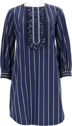 Fay Blue Striped Midi Dress with Ruffled Bib Detail
